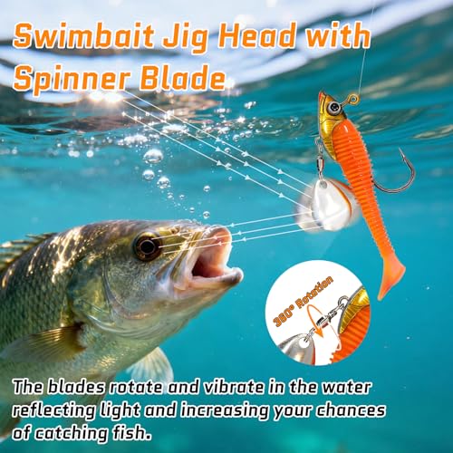 FishTrip Underspin Jig Heads Hooks - 1/4 oz,3/8 oz,1/2 oz Swimbait Jig Head with Spinner Blade for Fishing Saltwater Freshwater 5pcs - size: 1/4oz_7.5g_5pcs