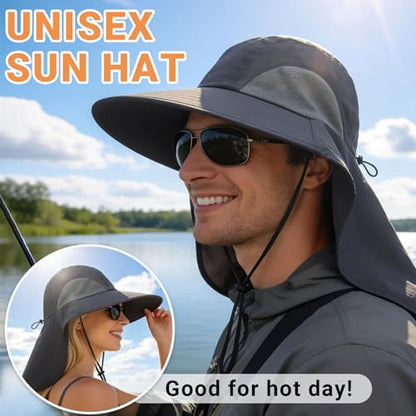 NPQQUAN Sun Hats for Men Women with Neck Flap UPF 50+ UV Protection Wide Brim Bucket Hat Safari Hiking Fishing Hats - color: (Khaki)
