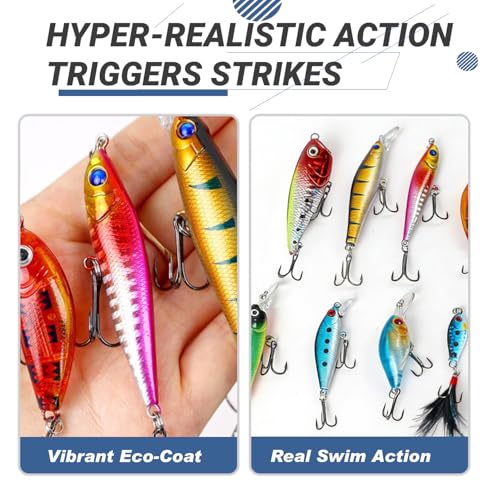 8-Piece Hard Bait Lure Set, Minnow Popper Crankbait Kit for Bass Trout Fishing, 3g-12g Sinking/Floating Lures with Sharp Hooks for Freshwater and Saltwater