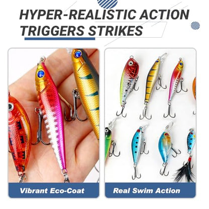 8-Piece Hard Bait Lure Set, Minnow Popper Crankbait Kit for Bass Trout Fishing, 3g-12g Sinking/Floating Lures with Sharp Hooks for Freshwater and Saltwater