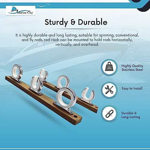 MARINE CITY Fishing Rod Storage Hanger Rack, 3-Rod Reel with Teak Base, Length 2.71 Inches for Boats Yachts Cars & Marine Use - color: 3 Rod (Teak Base)