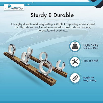 MARINE CITY Fishing Rod Storage Hanger Rack, 3-Rod Reel with Teak Base, Length 2.71 Inches for Boats Yachts Cars & Marine Use - color: 3 Rod (Teak Base)