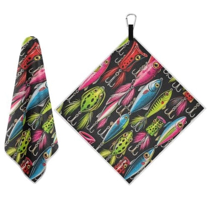 Fishing Black Microfiber Golf Towel Magnetic with Clip for Golf Bags | Golf Essentials for Men Women Attaches to Clubs and Carts 17.7"x17.7"