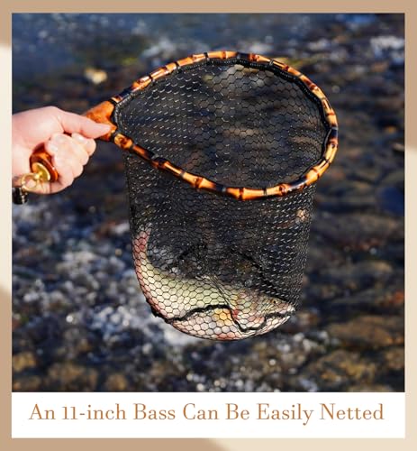 Fly Fishing Net with Release, Lightweight Trout Fishing Net with Wooden Handle Frame, Rubber-Coated Mesh Landing Nets for Minnow, Catch and Release