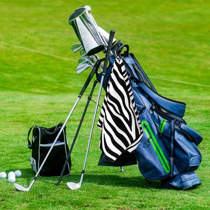 Zebra Stripes Golf Towel for Golf Bags Carts Zebras Print Golf Towels with Clip Black White Stripe Waffle Towels Pinto Cleaning Cloth 2 Packs for Men Golfer Accessories, Birthday Present - color: Black