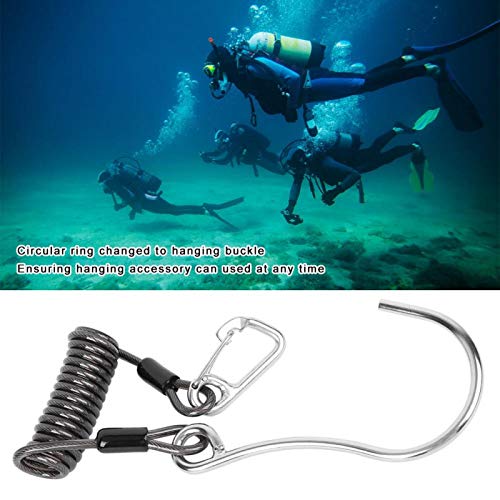 Scuba Diving Reef Hook, Coil Lanyard Gear Hanger Stainless Steel Spring Clips Anti Lost Safety Coiled Rope with Quick Release Buckle Tools Accessory for Underwater Cameras Dive Lights Fishing