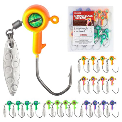 Spinner Blade Jig Heads, 20pcs Fishing Jig Hooks with Sharp Barb, 4 Size Options, for Saltwater and Freshwater Fishing - size: 1/32 oz