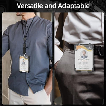Oaridey Retractable Badge Holders, Heavy Duty Retractable Keychain with Tactical ID Card Holder (Holds 5 Cards), ID Badge Holders with Metal Clip, 31.5' Badge Reel - style: Badge Holder with Keychain