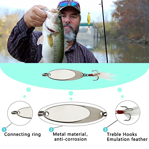 Fishing Spoons Fishing Lures Casting Spoon Metal Jig Lure Trout Lures for Freshwater/Saltwater, Reflective Spoons Bait with Treble Hooks Fishing Tackle 5 Pcs - color: Sliver (5pcs), size: 1/4oz