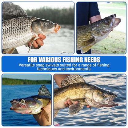 SILANON Fishing Barrel Swivels Snaps, Barrel Swivel with Safety Snap Stainless Steel Brass Swivels Fishing Tackle Line Connector High Strength Solid Rings for Saltwater Freshwater - size: 6#-31lb-60pcs