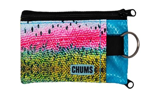 Chums Surfshorts Wallet - Lightweight Slim Wallet with RFID Blocking Card & Clear ID Window - Zippered, Water Resistant w/Key Ring - color: Rainbow Trout