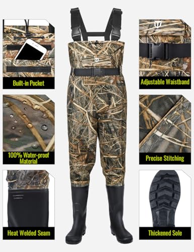 TIDEWE Bootfoot Chest Wader, 2-Ply Nylon/PVC Waterproof Fishing Hunting Waders with Boot Hanger for Men Women Green Brown - color: Next Camo Evos, size: M7/W9