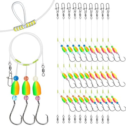 Dovesun 10PCS/4PCS Pompano Rigs for Surf Fishing Unique T-Knot Strong Pre-Rigged Surf Fishing Rigs with Three Circle Hooks Saltwater Pompano Floats - color: 10PCS