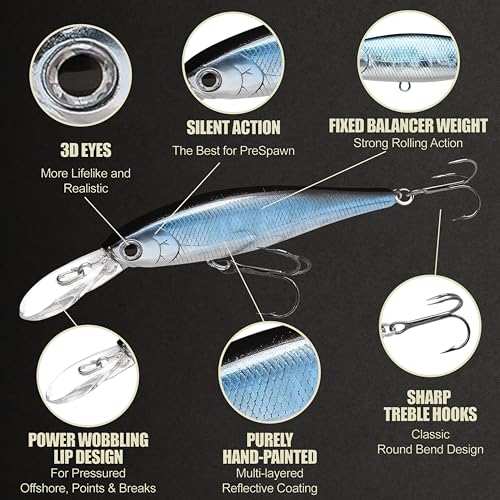 LUCKY CRAFT Pointer 78DD Freshwater Fishing Lure and Gear for Bass & Trout, 3 inch Deep Diving Suspending Jerkbait Fishing Line, Pressure-Ready Fish Bait, Premium Gear for Tackle Box, - color: 052 Aurora Black