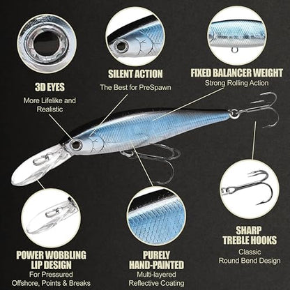 LUCKY CRAFT Pointer 78DD Freshwater Fishing Lure and Gear for Bass & Trout, 3 inch Deep Diving Suspending Jerkbait Fishing Line, Pressure-Ready Fish Bait, Premium Gear for Tackle Box, - color: 052 Aurora Black