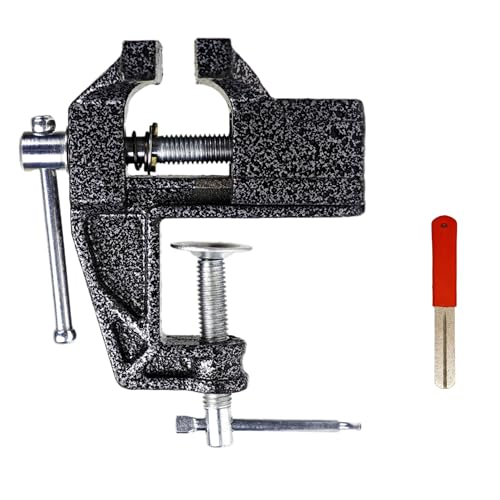Mini Bench Vise and Fishing Hook Sharpener, Small Jeweler Table Clamp Small Hobby Bench Vice, Craft Repair Tool Portable Table Vise for Woodworking, Drilling, Metalworking, and Sawing