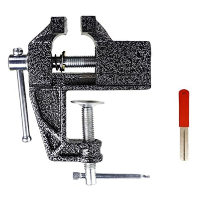Mini Bench Vise and Fishing Hook Sharpener, Small Jeweler Table Clamp Small Hobby Bench Vice, Craft Repair Tool Portable Table Vise for Woodworking, Drilling, Metalworking, and Sawing