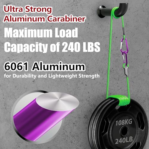 sprookber 4" & 5" Extra Large Aluminum Carabiner D Ring, Caribeener Clips, Spring Snap Hook for Keychain Clip, Set of 4 - color: purple-4", size: 4 inch