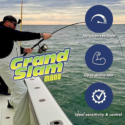 HI-SEAS Grand Slam Monofilament Fishing Line - Strong & Abrasion Resistant in Clear, Pink, Green, Smoke Blue, Fluorescent Yellow Freshwater & Saltwater – Quarter Pound Spool - color: Smoke Blue, style: 12 Lb Test, 0.35 Mm Dia, 1090 Yd