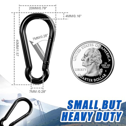 Small Carabiner Clip Hook, 1.57 inch 10 pcs Black Heavy Duty Spring Snap Hook Key Chain, Carabiners Clips for Outdoor Camping, Swing Set, Hammock, Hiking Travel, Fishing, Quick Link Keychain - size: M4-1.57"