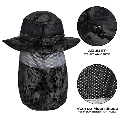 KastKing Sol Armis UPF 50 Boonie Hat - Sun Protection Hat, Fishing Hat, Beach & Hiking Hat, Paddling - color: T: Blackout, size: With Neck Shield