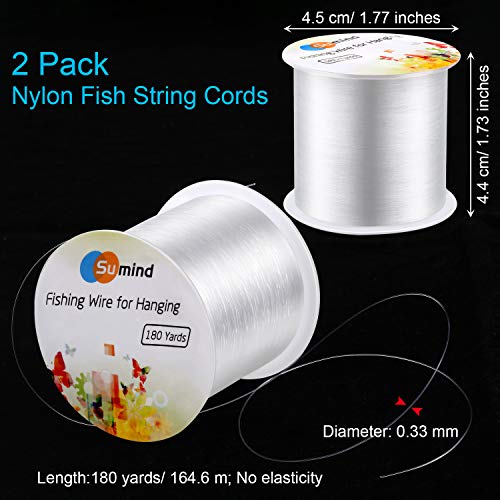 Sumind 2 Rolls Fishing Line Clear Nylon Fish String Cord Crystal Nylon Thread Fishing Line Wire for Craft Bracelet Beads, 0.3 Mm, Total 360 Yards/ 1080ft, No Elasticity