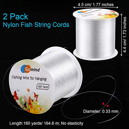 Sumind 2 Rolls Fishing Line Clear Nylon Fish String Cord Crystal Nylon Thread Fishing Line Wire for Craft Bracelet Beads, 0.3 Mm, Total 360 Yards/ 1080ft, No Elasticity