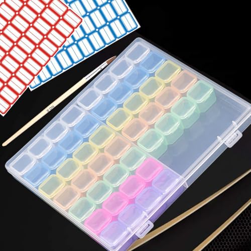 ASVNRES Rhinestone Gold Nail Box, 56 Slots Empty Clear Adjustable Storage Box with 80 pcs Label Stickers Container Manicure Case Tool Set (Mixedcolor) - color: Mixedcolor