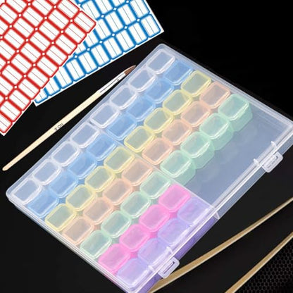 ASVNRES Rhinestone Gold Nail Box, 56 Slots Empty Clear Adjustable Storage Box with 80 pcs Label Stickers Container Manicure Case Tool Set (Mixedcolor) - color: Mixedcolor