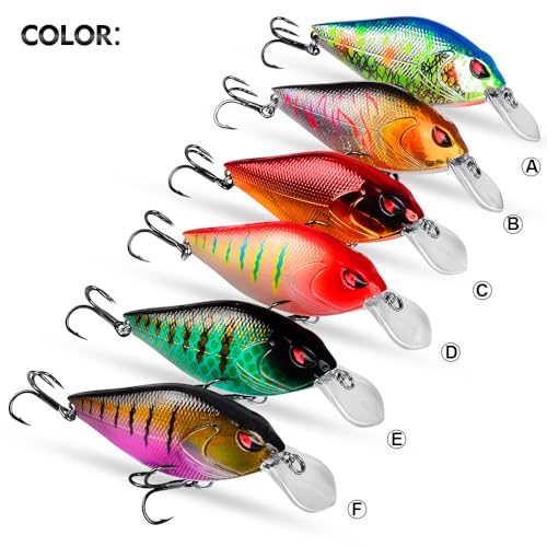 PROBEROS Crankbaits Set Fishing Lure Hard Baits Swimbaits Boat Ocean Topwater Lures Kit Fishing Tackle Hard Baits Set for Trout Bass Perch Fishing Topwater Lures Set - color: 654-0.53oz/3.2inch-6pcs