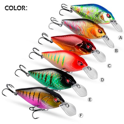 PROBEROS Crankbaits Set Fishing Lure Hard Baits Swimbaits Boat Ocean Topwater Lures Kit Fishing Tackle Hard Baits Set for Trout Bass Perch Fishing Topwater Lures Set - color: 654-0.53oz/3.2inch-6pcs