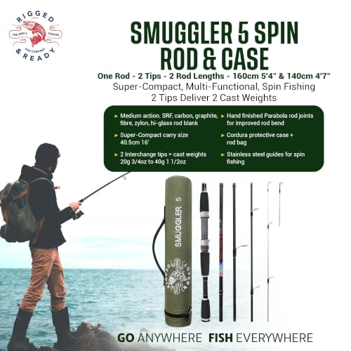 Rigged and Ready Smuggler Series™ Travel Fishing Rods. Super Compact, 1 Spinning Rod and Reel Combo, 4 Spin, 1 Casting Rod + Cases. 2, 3 or 4 Tips. Spin and General Freshwater - Saltwater Fishing