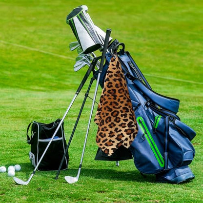 Leopard Pattern Golf Towel for Golf Bags Carts Cheetah Prints Golf Towels with Clip Brown Black Leopards Waffle Towels Cleaning Cloth 2 Packs for Men Golfer Accessories, Birthday Present - color: Black Brown