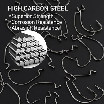 Dr.Fish EWG Hooks Bass Fishing Worm Hooks Extra Wide Gap Freshwater Fishing Carolina/Texas Rig - color: Black Nickel, size: #5/0-100Pack
