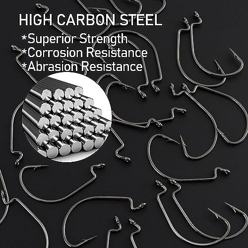 Dr.Fish EWG Hooks Bass Fishing Worm Hooks Extra Wide Gap Freshwater Fishing Carolina/Texas Rig - color: Black Nickel, size: #1/0-100Pack