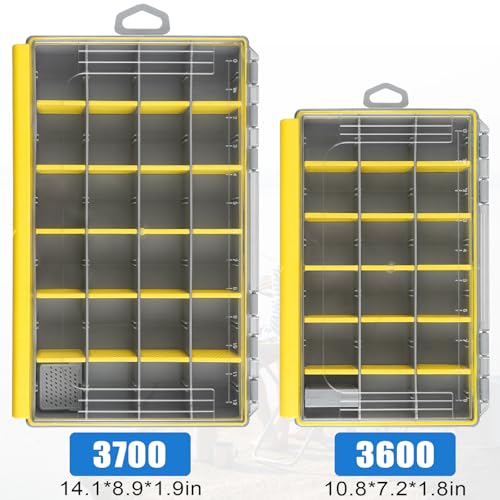 Fishing Tackle Box, Waterproof 3600 3700 Plastic Tackle Box Organizer with Removable Dividers, Fishing Gear Lures Tackle Storage Trays Gifts for Men (3600) - color: 3600(10.8" x 7.2" x 1.8")-1 Pack