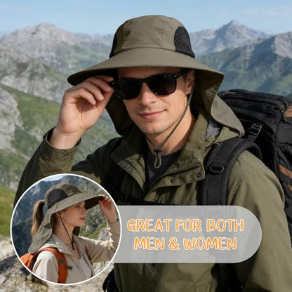 Sun Hat for Men Women with Neck Flap,UPF 50+ UV Protective Hiking Fishing Hats,Wide Brim Sun Hat for Women&Men - color: 1pack-green