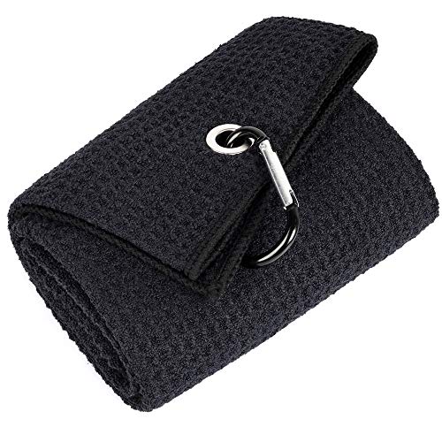 Mile High Life Microfiber Waffle Pattern Golf Towel | Club Groove Cleaner Brush | Foldable Divot Tool with Magnetic Ball Marker (Black Towel/Brush/Bone Divot) - color: Black Towel/Brush/Bone Divot