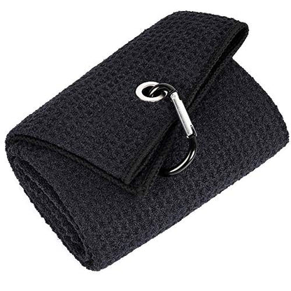 Mile High Life Microfiber Waffle Pattern Golf Towel | Club Groove Cleaner Brush | Foldable Divot Tool with Magnetic Ball Marker (Black Towel/Brush/Bone Divot) - color: Black Towel/Brush/Bone Divot