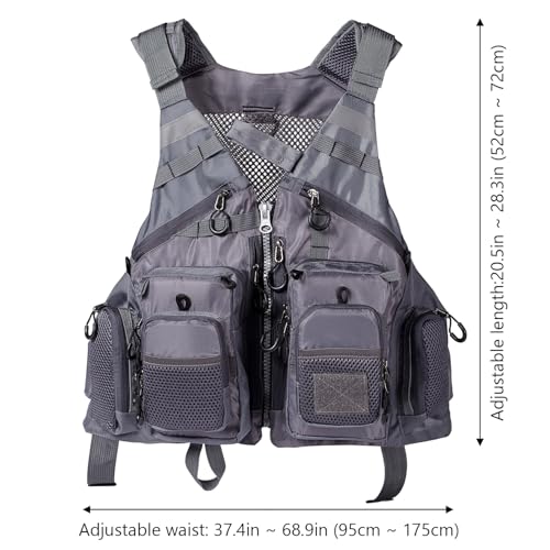 BASSDASH Strap Fishing Vest Adjustable for Men and Women, for Fly Bass Fishing and Outdoor Activities - color: Grey