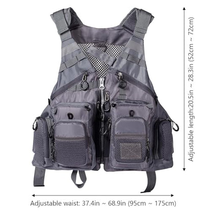 BASSDASH Strap Fishing Vest Adjustable for Men and Women, for Fly Bass Fishing and Outdoor Activities - color: Grey