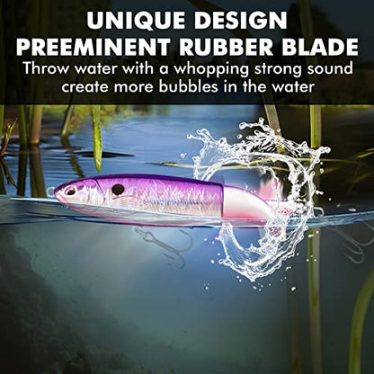 TRUSCEND Popobait Easy Catch Fishing Lures with BKK Hooks, Instant Startup, Longer Cast, Balanced Spray/Sound/Swim, Plopper Topwater Lures for Bass, Trout, Pike, Walleye, Freshwater Saltwater Fishing - color: D2-4.3",0.55oz