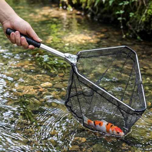 Small Foldable Fishing Net, Aluminum Alloy Triangular Landing Net, Short Handle Fly Fishing Net for Stream and Pond
