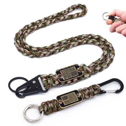 Heavy Duty Braided Paracord Lanyard Keychain with USA Flag, Parachute Rope Necklace Keychains, Braided Strong Lanyard - color: 2 Pcs Army Green Camo