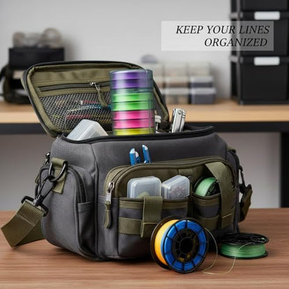 Fishing Line Spool Organizer Box, Durable PP Plastic Storage Case with Silicone Holders for Braid, Mono, and Fluoro Spools - size: 6.1 x 2.44 x 6.1 in