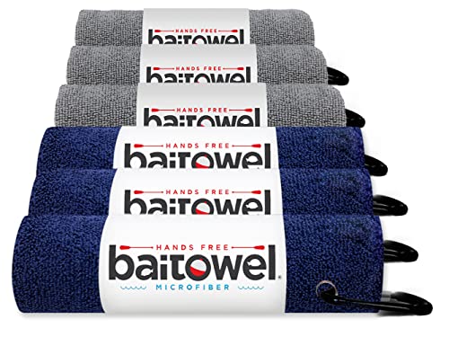 Bait Towel 6 Pack Fishing Towels with Clip for Fishing, Plush Microfiber nap Fabric, 16x16, The Original Bait Towel Multi-Pack - color: Navy-gray