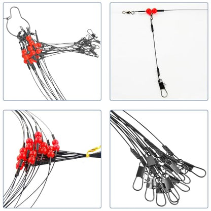 Fishing Leaders Saltwater Tackle Surf Fishing Rigs High Strength Fishing Wire Leader Line Rig with Swivels Snap for Lures Bait Hooks - color: Black Stainless Steel, style: 1 Arm, 12pcs