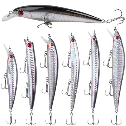 Saltwater Fishing Lures Kit, Jerkbait Striped Bass Lures Surf Fishing Striper Lures Deep Diving Jerkbait Popper Plugs Hard Minnow Lures Baits for Inshore Offshore Ocean Deep Sea Fishing