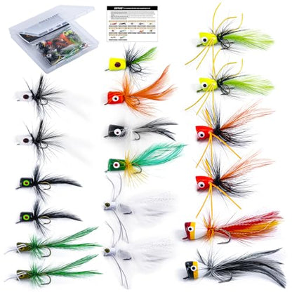 Goture Fly Fishing Poppers Lures, Topwater Popper Flies Bugs Lure, Fly Fish Poppers Fishing Lures Kit, Dry Flies for Panfish Bluegill Crappie Sunfish Bass Trout Salmon - color: A1:18pcs Popper Flies