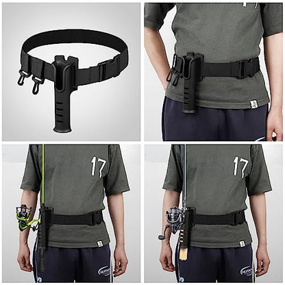 Belt Fishing Rod Holders, 2 Pack Portable Waist Belt Fishing Rod Holder, Adjustable Pole inserter Fishing Rod Accessories for Surf Kayak Outdoor Fishing (Black)